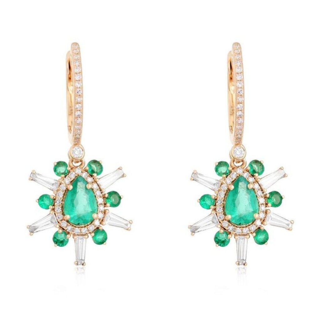 Baguette Ruby Diamond 14K (or 18k upon request) Yellow Gold Drop Earrings